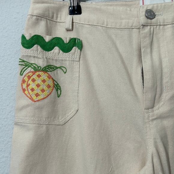 NEW UO Strawberry Print Embroidered Cream Joey Wide Leg Oversized Pant Sz 2 - Picture 8 of 12